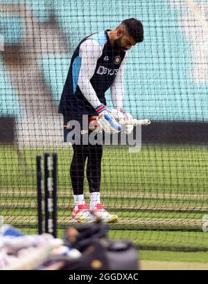 India’s Virat Kohli during a nets session at the Kia Oval, London. Picture date: Tuesday August 31, 2021. Stock Photo