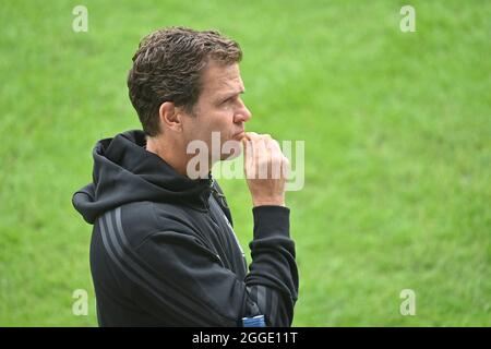 Stuttgart. 31st Aug, 2021. Oliver BIERHOFF (team manager GER), skeptical, thoughtful, single image, trimmed single motif, portrait, portrait, portrait. National football team training, World Cup qualification, on August 31, 2021 in Stuttgart. Credit: dpa/Alamy Live News Stock Photo