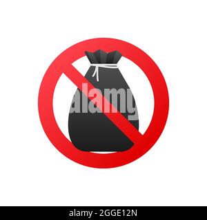 Flat red icon no garbage. Flat vector illustration. Vector icon. Stock Vector