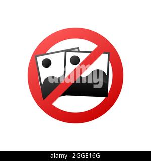 No photo, great design for any purposes. Camera icon. Warning icon. Vector illustration. Stock Vector
