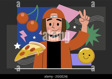 Flat nostalgic 90s background Vector illustration. Stock Vector