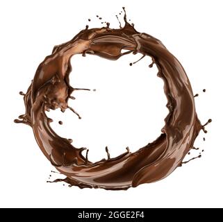 Round splashes of chocolate isolated on white background  Stock Photo