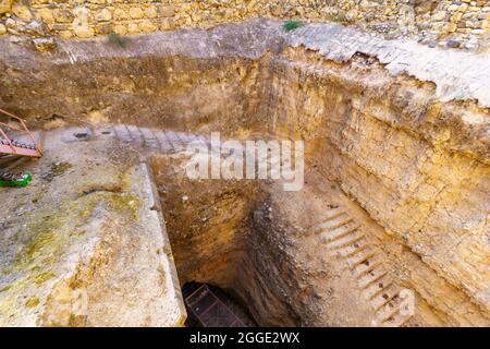 View of an ancient Water System Entrance remains, in Tel Hazor National Park, a UNESCO World Heritage Site in Northern Israel Stock Photo