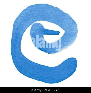 Blue watercolor brush stroke on white paper. Abstract figure. Stock Photo