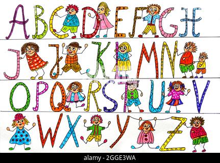 A childlike drawing of the letter R, with a stick man watching a Red ...