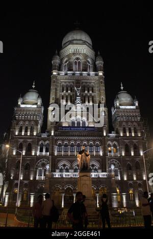 Night view of Municipal Corporation of Greater Mumbai, also known as Brihanmumbai Municipal Corporation Stock Photo