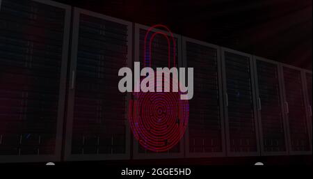 Security padlock icon against multiple servers Stock Photo