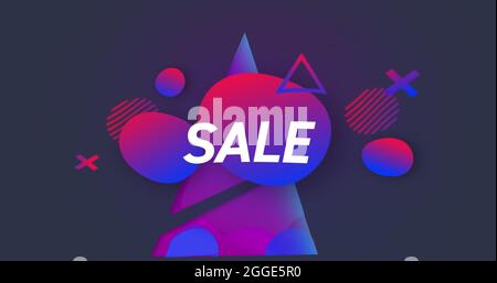 Sale text on geometrical shapes against blue background Stock Photo