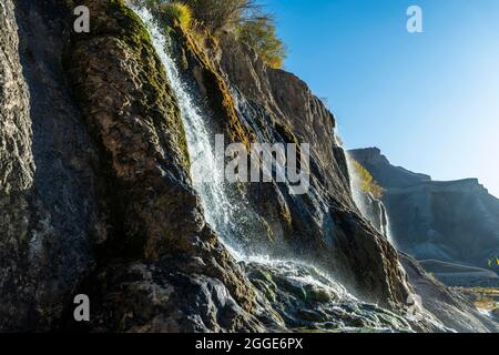 Waterfall at a overflow of the lower lake, Unesco National Park, Band-E-Amir National Park, Afghanistan Stock Photo