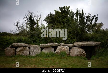 Allee couverte of the dolmens of Kerguntuil (also Kerguntuilh), Tregastel, Cotes-d'Armor, Brittany, France Stock Photo