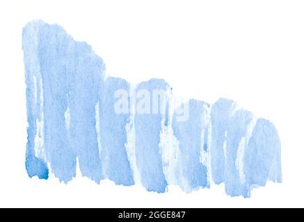 Watercolor brush strokes on paper, isolated frame on white background. Stock Photo