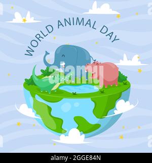 Flat world animal day illustration Vector illustration. Stock Vector