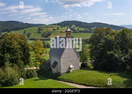 UAV recording, Konradkirche in Oberwang, Salzkammergut, Upper Austria, Austria Stock Photo