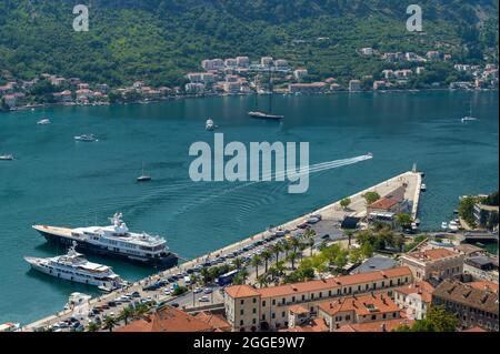 Kotor bay and harbor seen from above at summer, Montenegro Stock Photo
