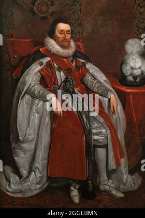 King James I of England and VI of Scotland (1566-1625). Portrait by Daniel Mytens (1590-1647/48). Oil on canvas (148,6 x 100,6 cm), 1621. National Portrait Gallery. London, England, United Kingdom.