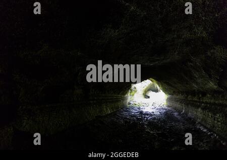 Lava tunnel near the Caldeira on the island Graciosa, Azores Stock Photo