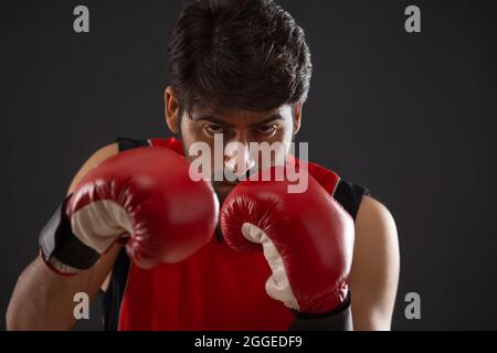 PORTRAIT OF A DETERMINED BOXER Stock Photo