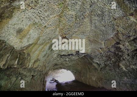 Lava tunnel near the Caldeira on the island Graciosa, Azores Stock Photo