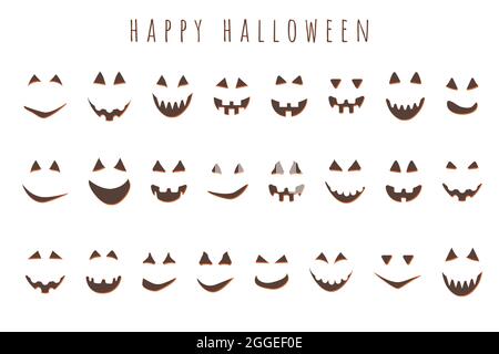 scary halloween pumpkin and ghost carving faces. vector set of emotions. Stock Vector