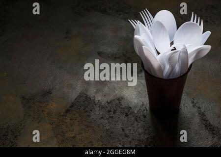 plastic disposable cutlery, forbidden in European Union Stock Photo