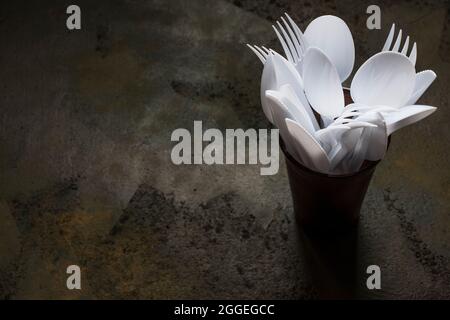 plastic disposable cutlery, forbidden in European Union Stock Photo