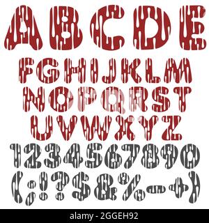 Alphabet, letters, numbers and signs with drops. Isolated vector objects on a white background. Stock Vector