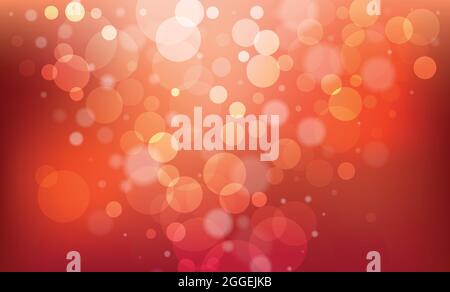 Abstract vector illustration with bokeh lights effect. Smooth defocused lights on red gradient background Stock Vector