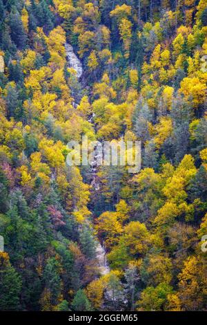 Waterfalls of Shays Run in autumn Stock Photo