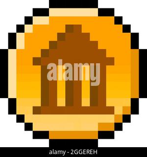 Pixel 8 bit government coin - vector, isolated Stock Vector