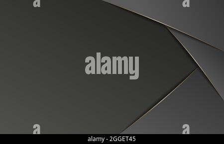 Black paper cut background. Abstract realistic papercut decoration textured with golden pattern. 3d topography relief. Vector illustration. Cover layo Stock Vector