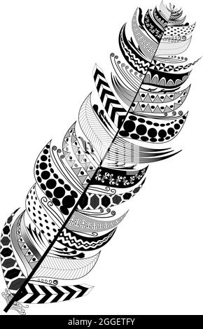 Vector Set of Ethnic feather. Hand Drawn Tribal Feathers. Decorative feathers. black and white Feather. Stock Vector