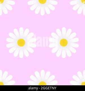 White daisy flowers on pink background seamless pattern. Vector illustration. Stock Vector