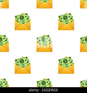 Some dollar bills in yellow envelope pattern. Send money concept. Vector illustration. Stock Vector