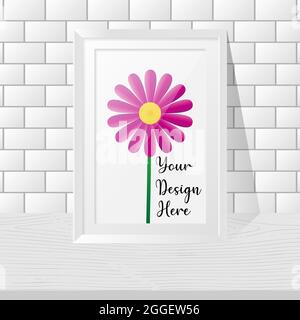 Realistic White vertical frame for paintings or photographs Vector illustration. Stock Vector