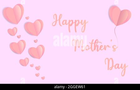 Happy Mother's day banner with hearts on pink background,vector illustration Stock Vector