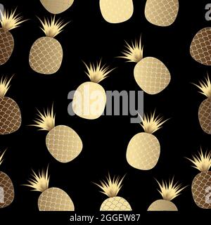Exotic fruits on a white background. Seamless background with pineapples on a white background  Yellow pineapple pattern Stock Vector