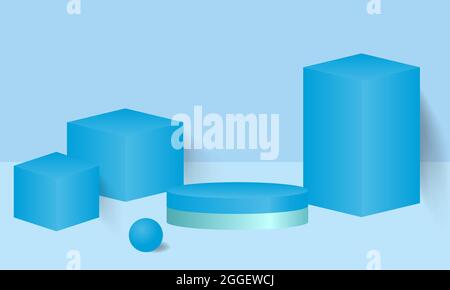 background vector 3d blue rendering with podium and minimal blue pastel wall scene, minimal abstract background 3d rendering abstract geometric shape Stock Vector