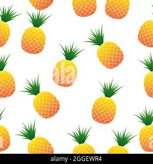 Exotic fruits on a white background. Seamless background with pineapples on a white background  Yellow pineapple pattern Stock Vector