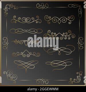 Calligraphic Retro Flourishes Vector Vintage Design Elements and Page Decorations Professional Typography Primitive Elements for Logo Design. Gold Rul Stock Vector