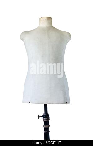 Vintage man sewing mannequin isolated on white background Stock Photo