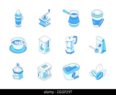 Time for coffee - modern line design style icons set. A couple of sips of a hot drink for vivacity - and the day will sparkle with new colors. Cappucc Stock Vector