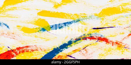 Abstract art backgrounds. Hand painted background in red yellow blue colors on white paper Stock Photo