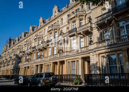 Affluent properties in terraced town houses in Cambridge Gate, Regent's Park, London, NW1, London, England, UK Stock Photo