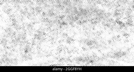 Grunge black halftone dotted background. Trendy distress dirty design element. Spotted circles. Overlay dots texture. Grungy style Stock Vector