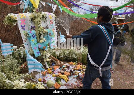 Graniceros, traditional Mexican shamans, perform a petición de lluvia—a ritual to petition indigenous gods for rain. Stock Photo