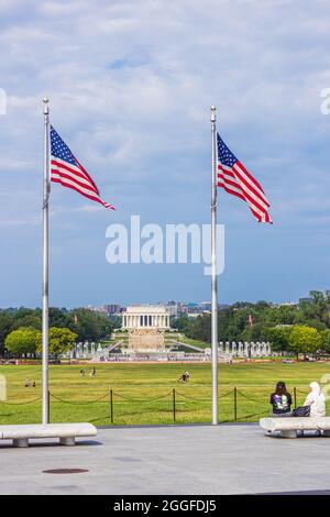 Lincoln Memorial with US flags - Washington DC Stock Photo