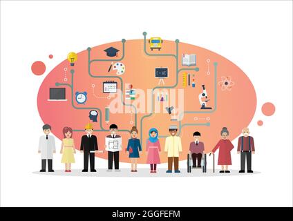 People with Education Concept. Education infographic in flat style. Vector illustration Stock Vector