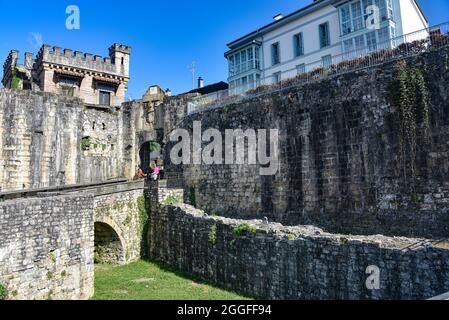 Hondarribia, Spain - 29 Aug 2021: Santa Maria gate at the entrance to old town Hondarribia Stock Photo