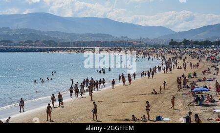 Hondarribia, Spain - 29 Aug 2021: Summer on the beach of Hondarribia, Basque Country, Spain Stock Photo