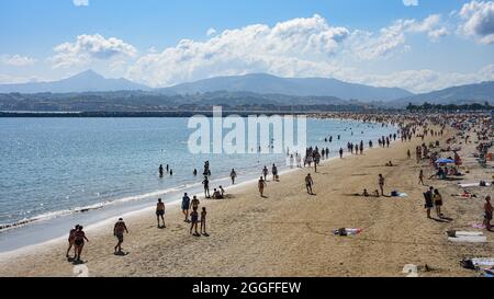 Hondarribia, Spain - 29 Aug 2021: Summer on the beach of Hondarribia, Basque Country, Spain Stock Photo